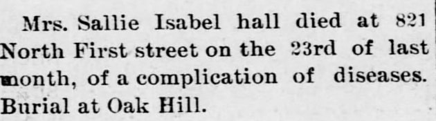 Sallie Isabel Hall Atchison Daily Champion 3-Mar-1905
