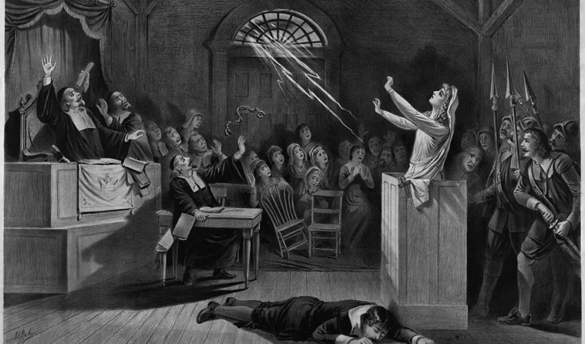Fanciful representation of the Salem witch trial