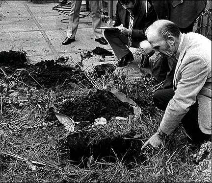Cops investigating the buried skull, in her mother's front yard. Credits; Getty