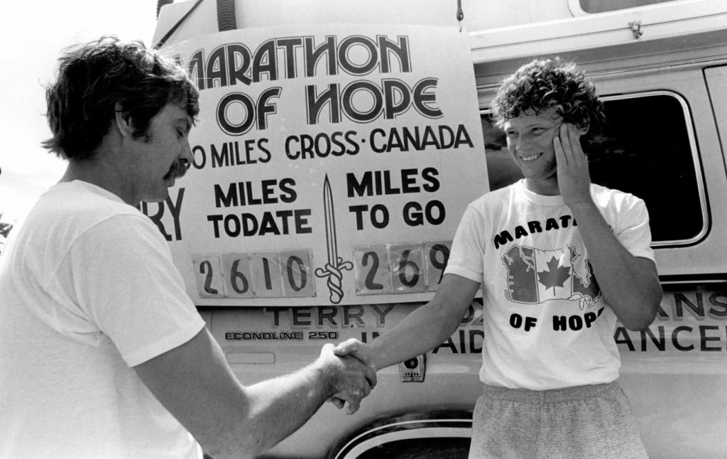 Terry Fox met many fans during his marathon