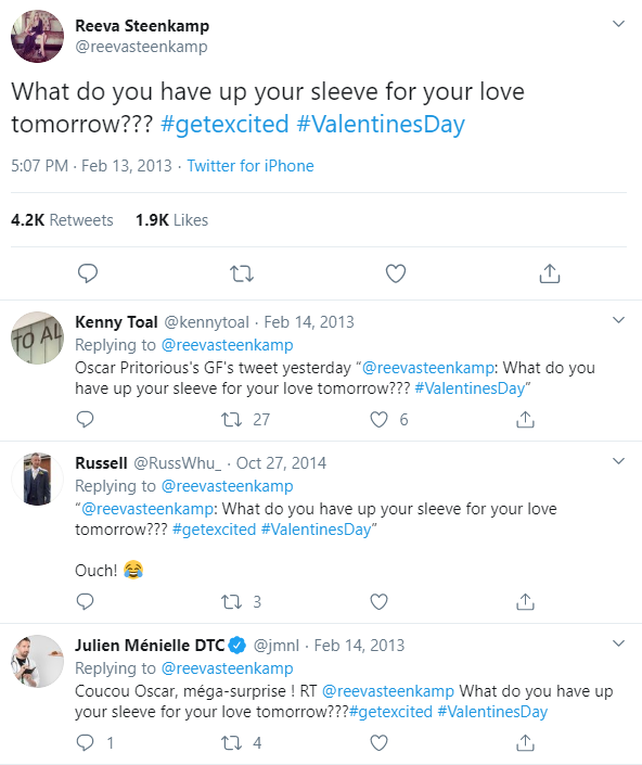 Reeva Steenkamp last post on twitter 
