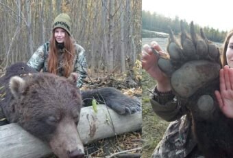 Russian trophy hunter posts her image with dead bear