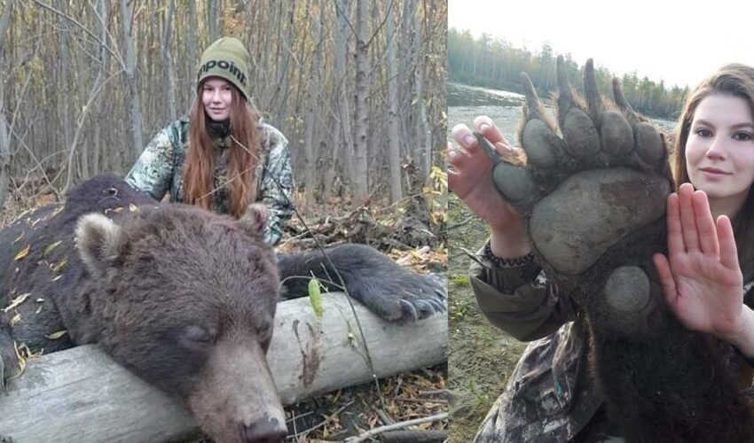 Russian trophy hunter posts her image with dead bear