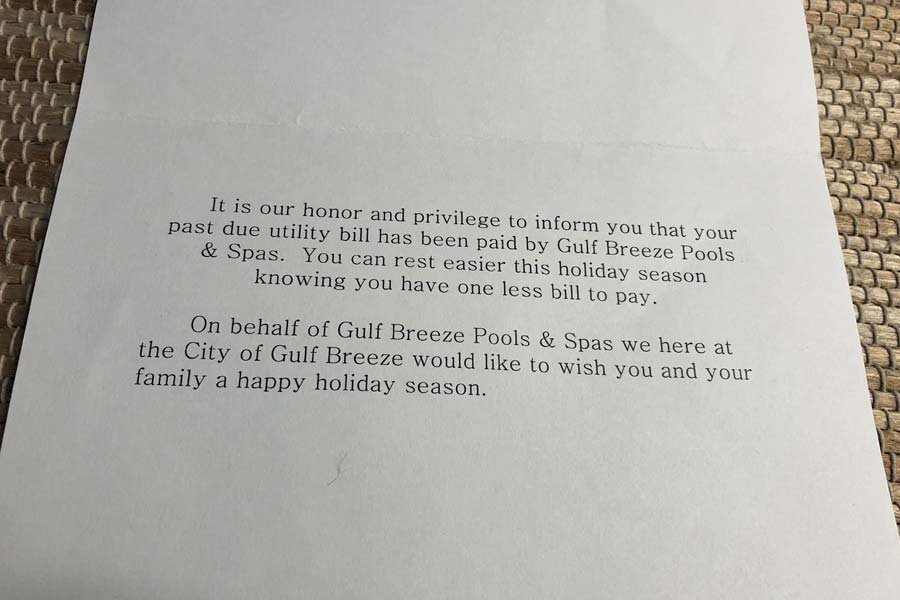 Instead of warnings about their bills, the families received these cards. 