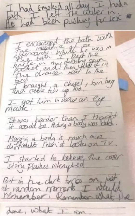 Chilling diary entry where Fiona Beal tricking her boyfrind Nick into wearing a mask by promising sex. 